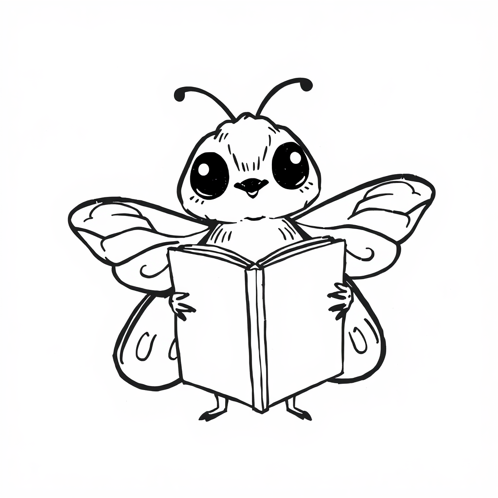 Moth as a librarian reading book