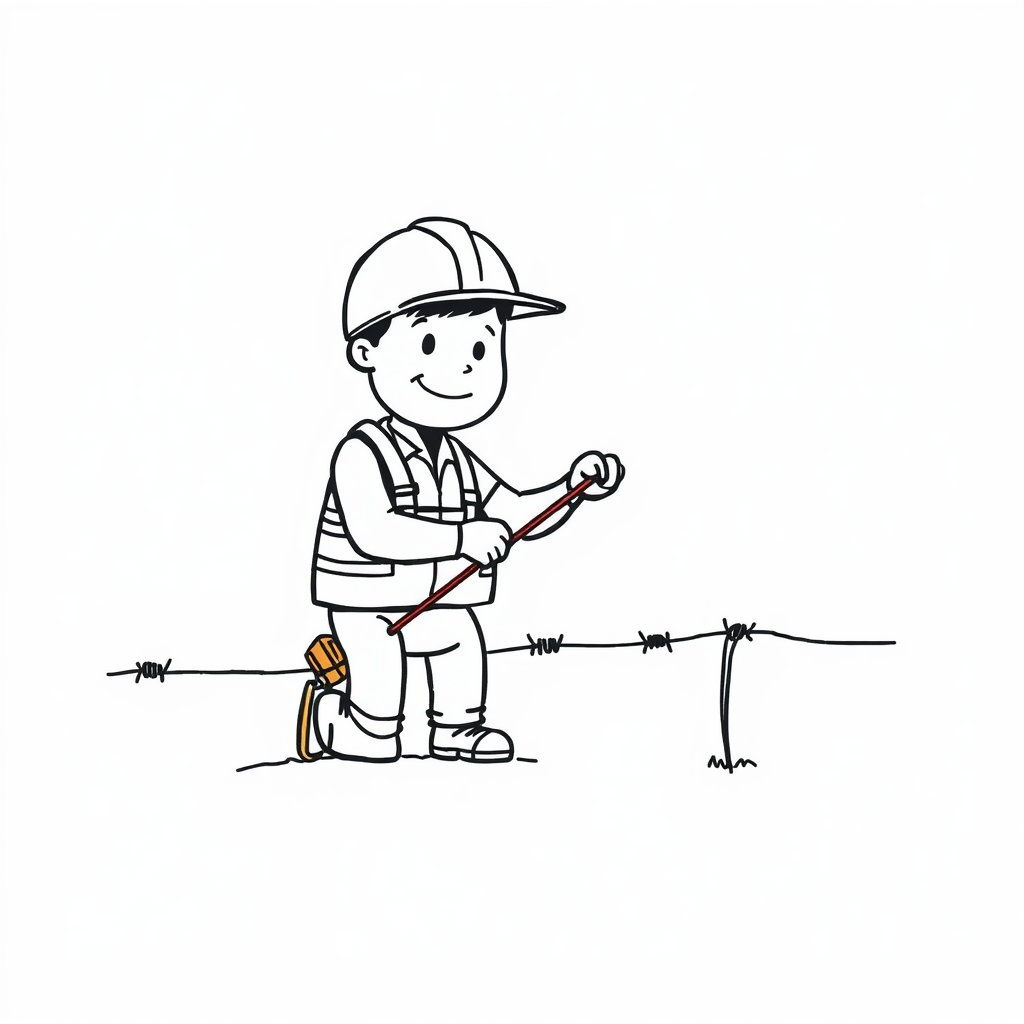 Construction worker installing barbed wire