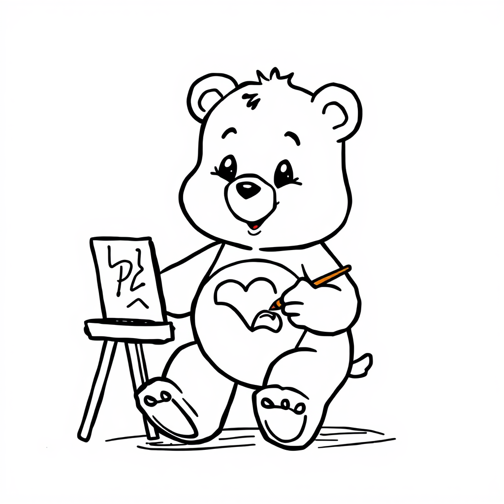 Care Bear artist painting on canvas