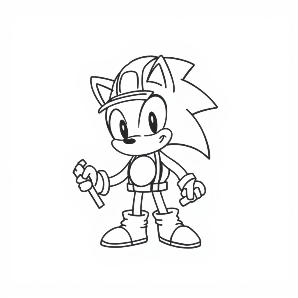 Sonic as a construction worker with a hammer