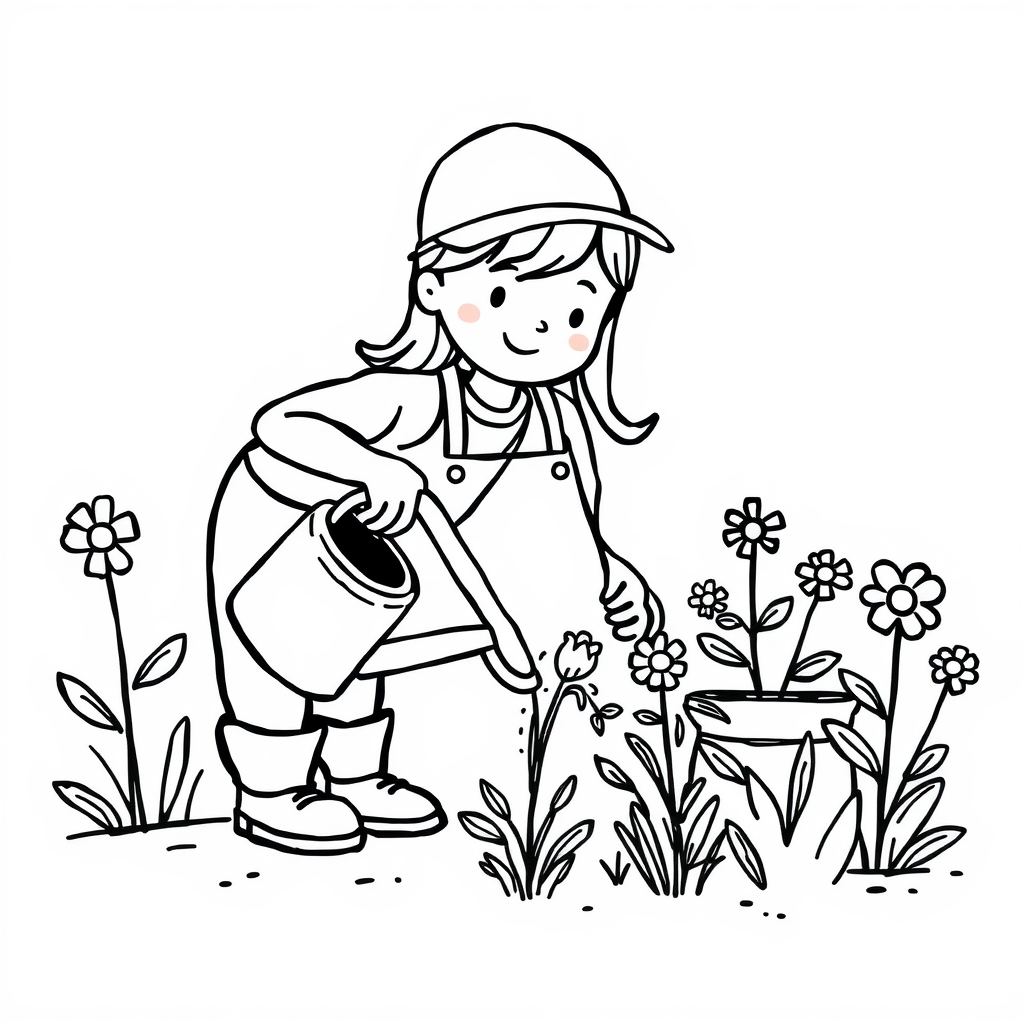 Gardener watering flowers