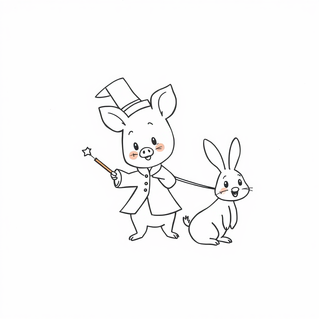 Piglet as a magician pulling a rabbit