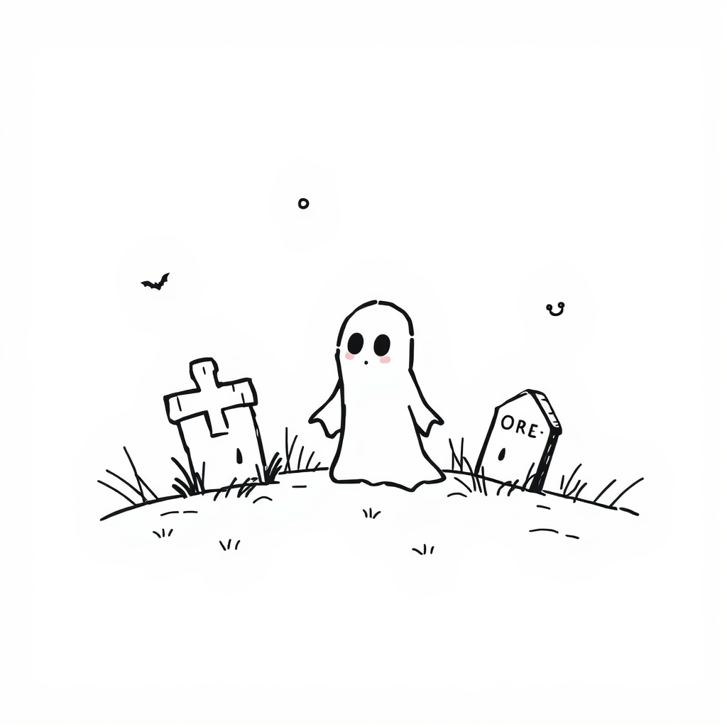 Misty graveyard with a wandering spirit