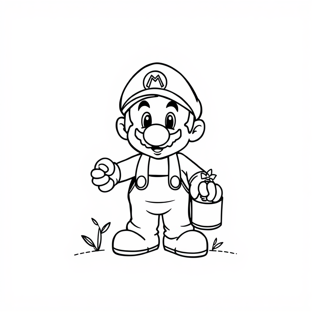 Mario as a gardener watering plants