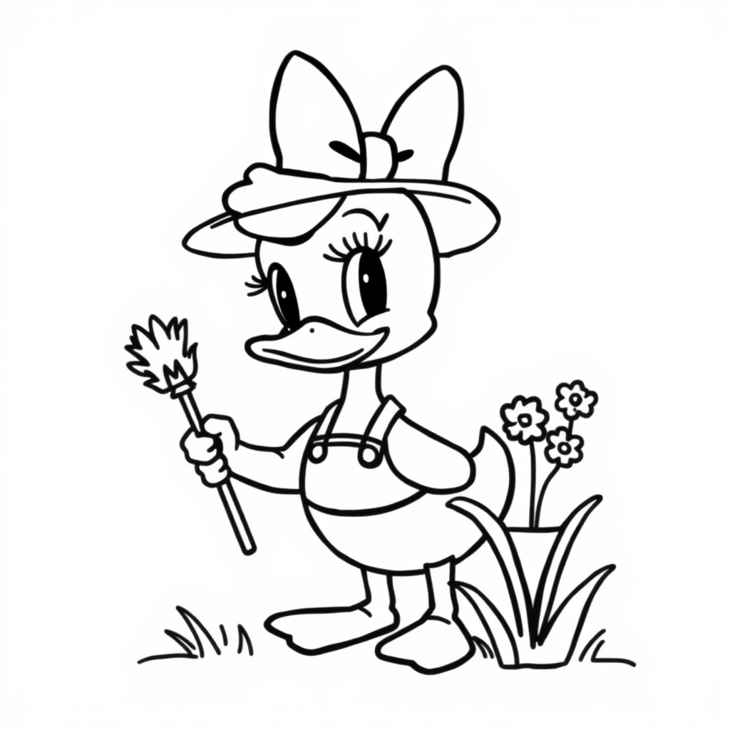 Daisy Duck as a gardener.