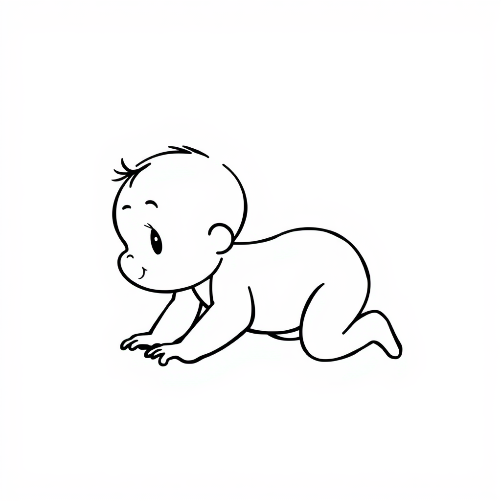 Baby crawling on floor.