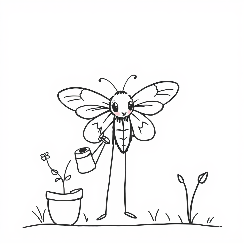 Moth as a gardener with watering can