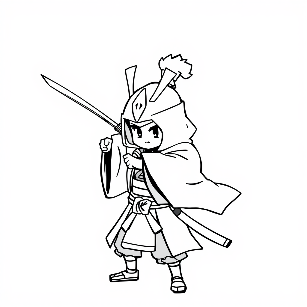 Anime samurai training with sword.