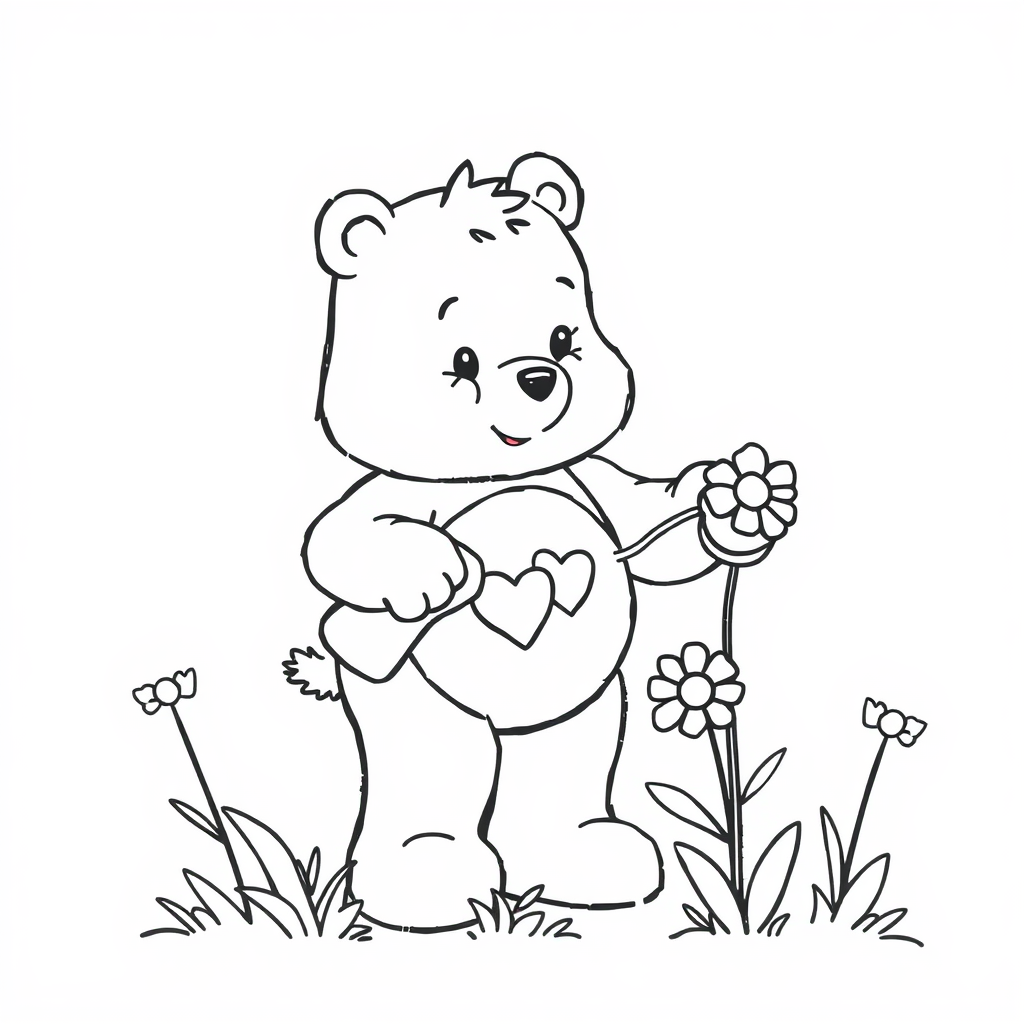 Care Bear gardener watering flowers.