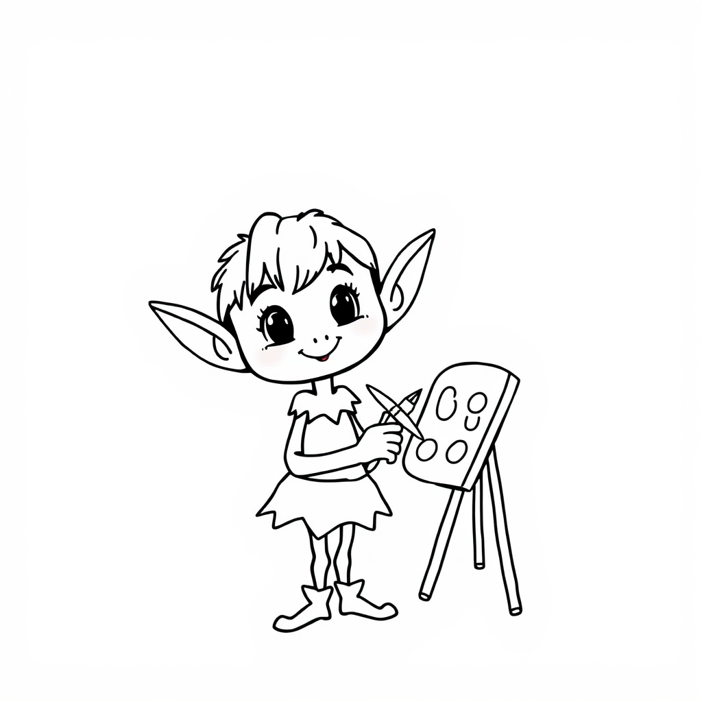 Elf painter holding a brush and palette.