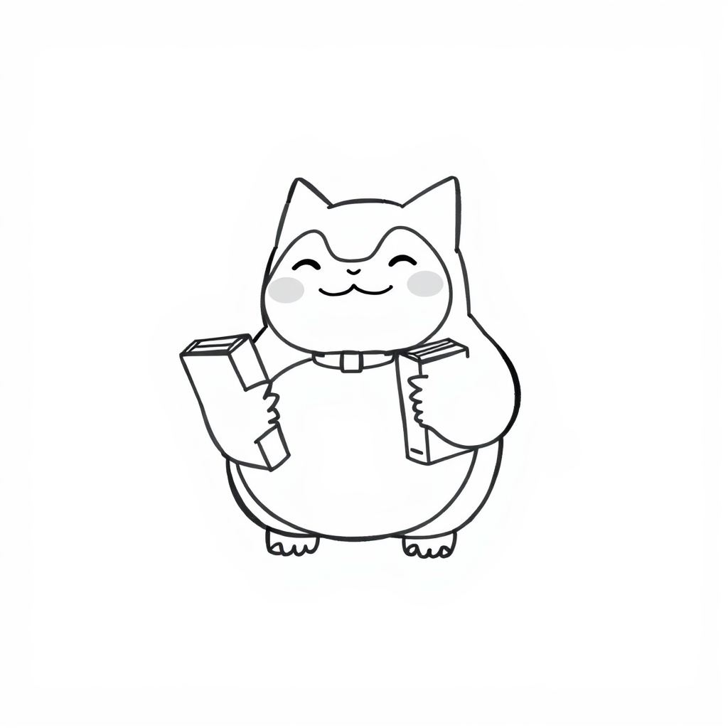 Snorlax as a librarian holding books.