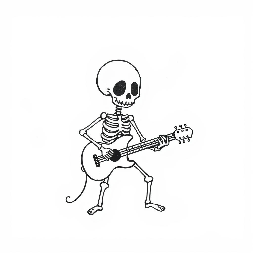 Skeleton playing a guitar