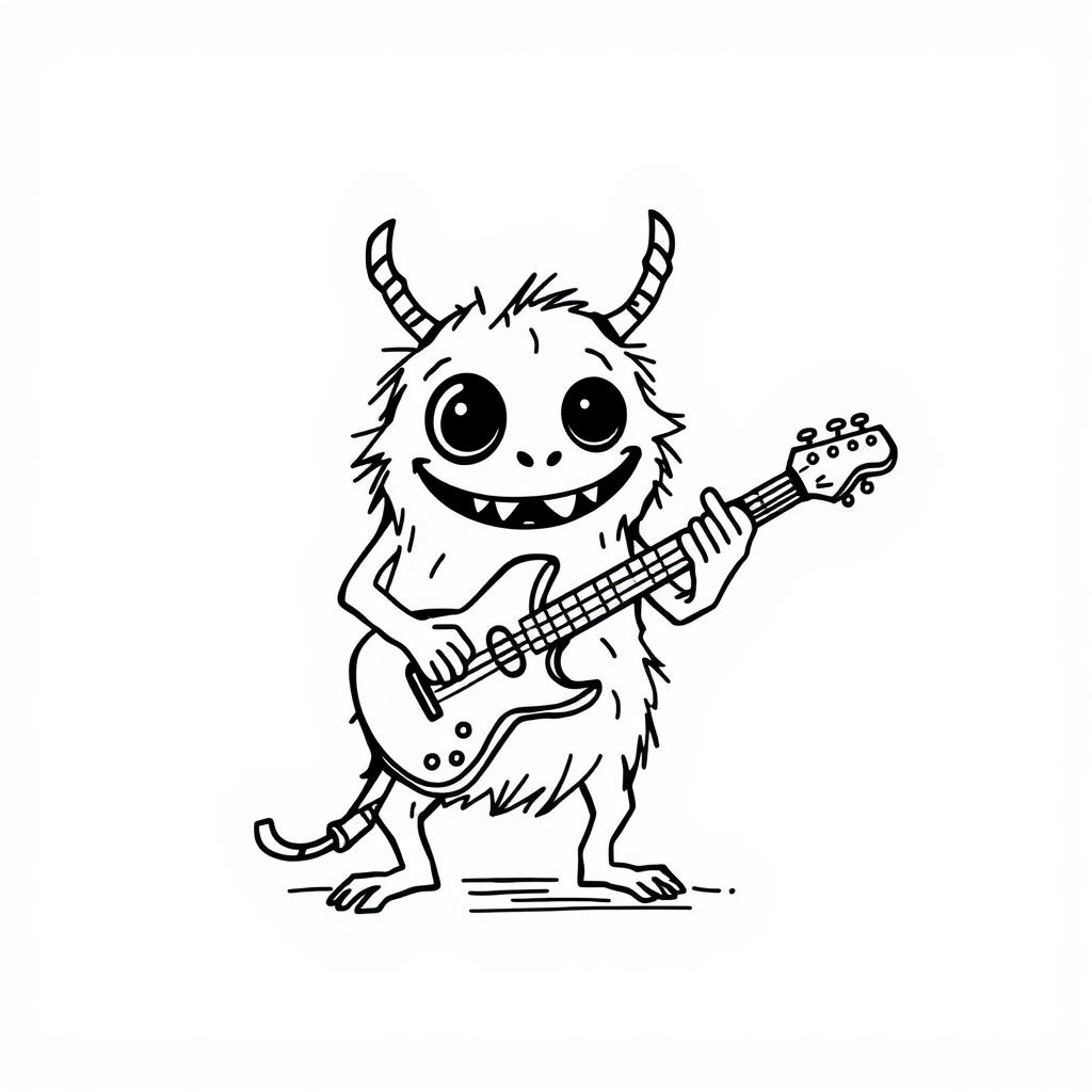 Cute Monster playing guitar