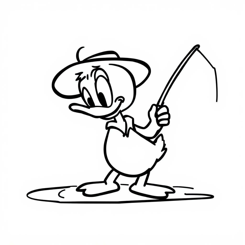 Donald Duck fishing with his hat on