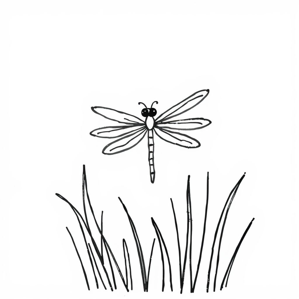 Dragonfly amidst tall grass blades.