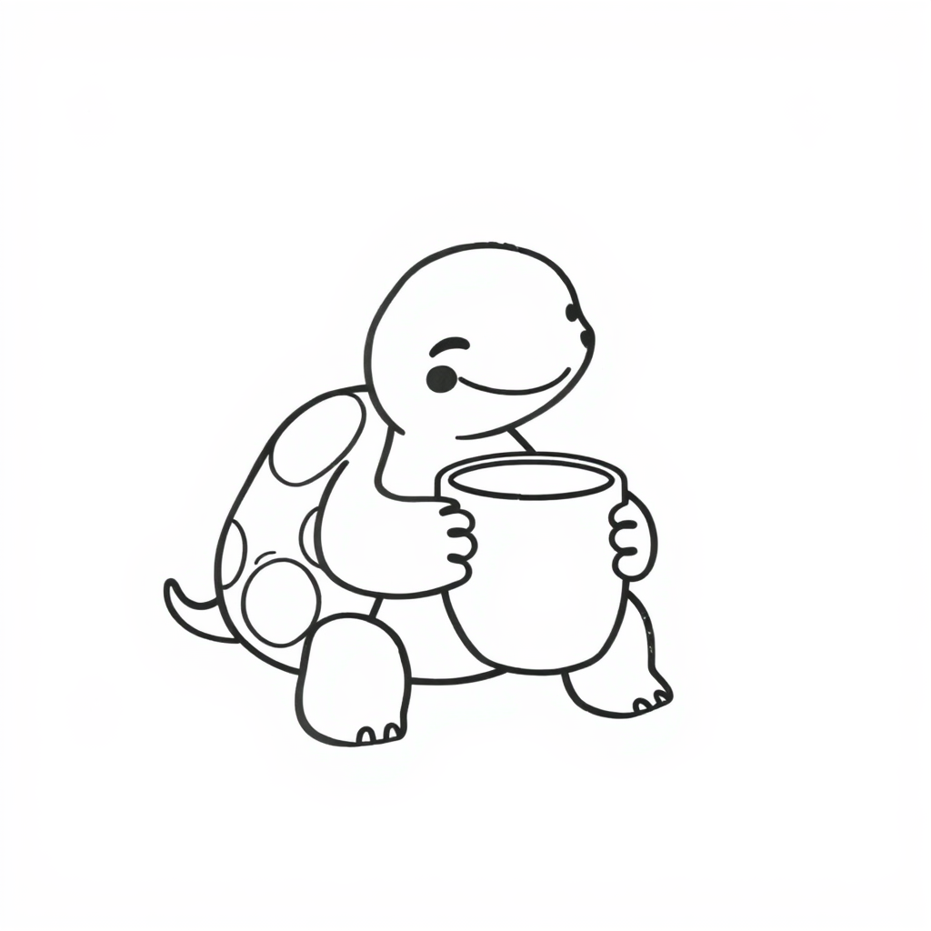 Relaxing Turtle with a Cup of Tea