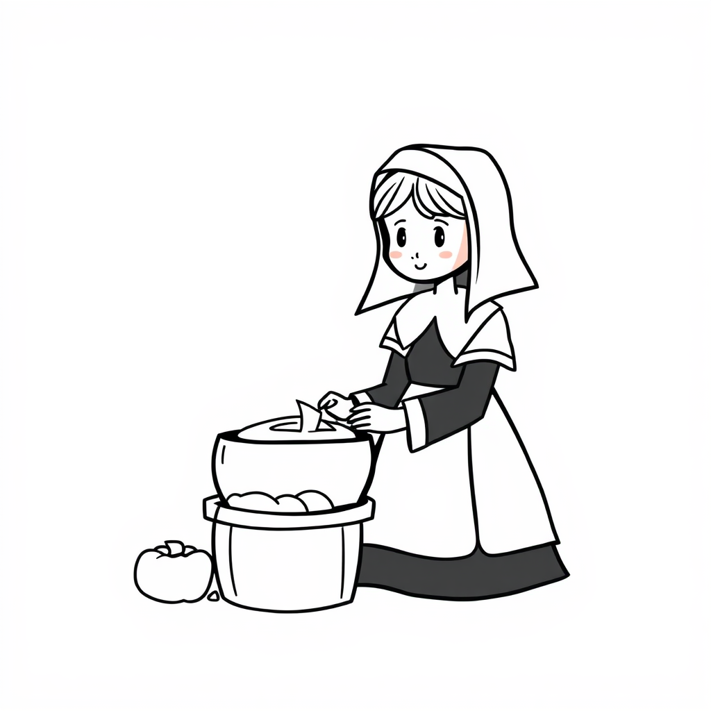 Pilgrim woman churning butter