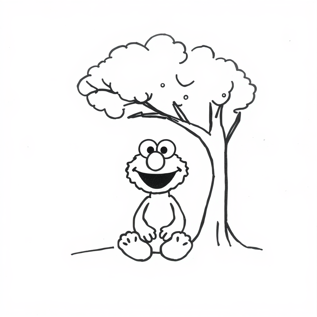 Elmo sitting under a tree