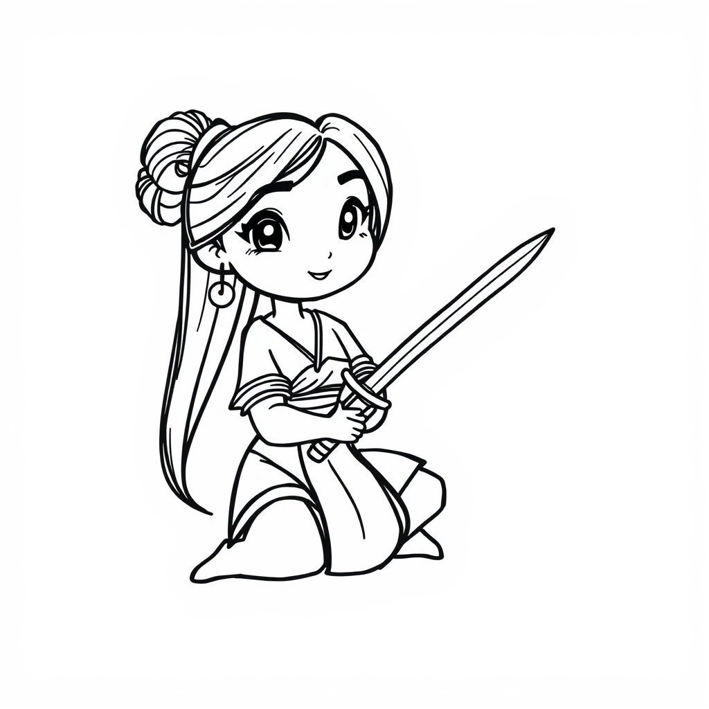 Mulan sitting with her sword