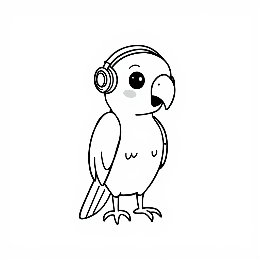 Parrot with headphones