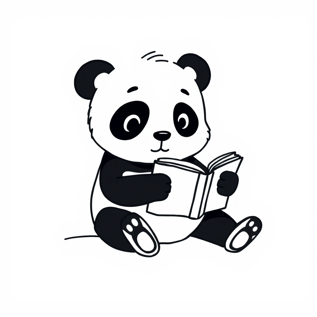 Panda reading a book