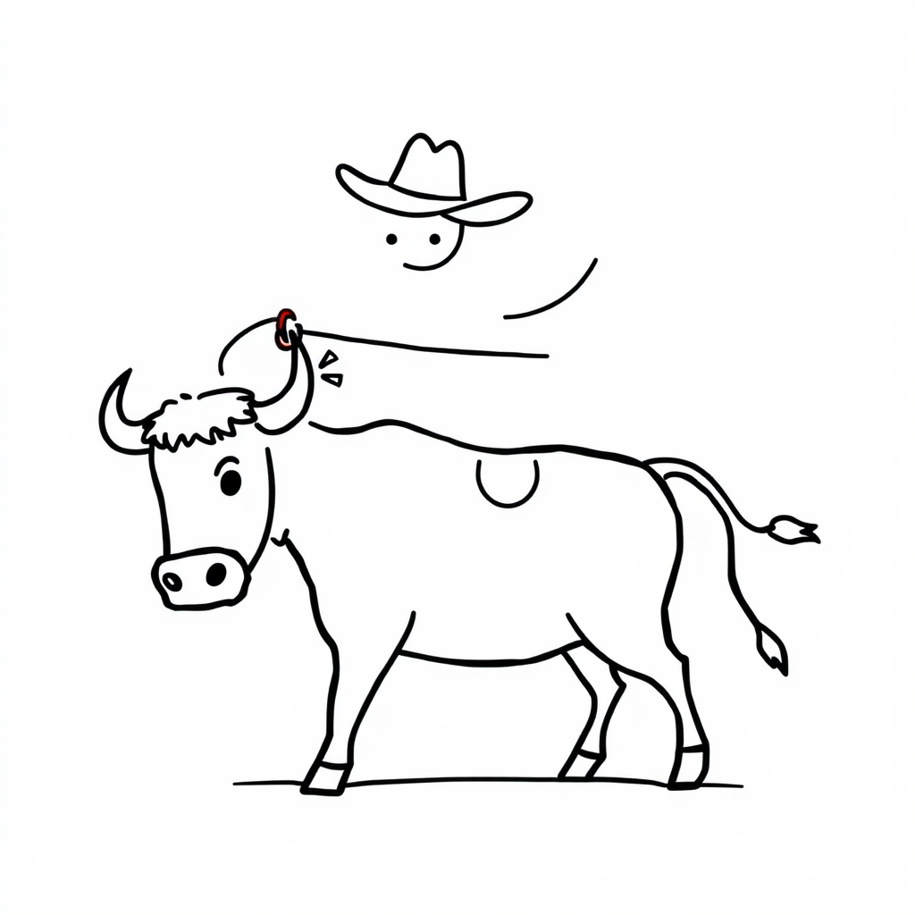 Cowboy lassoing a bull