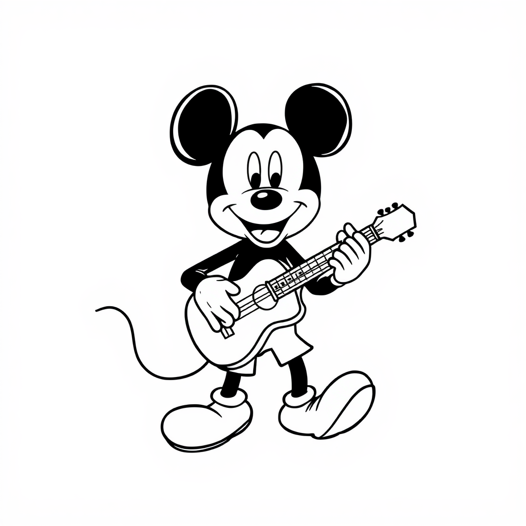 Mickey Mouse playing guitar joyfully