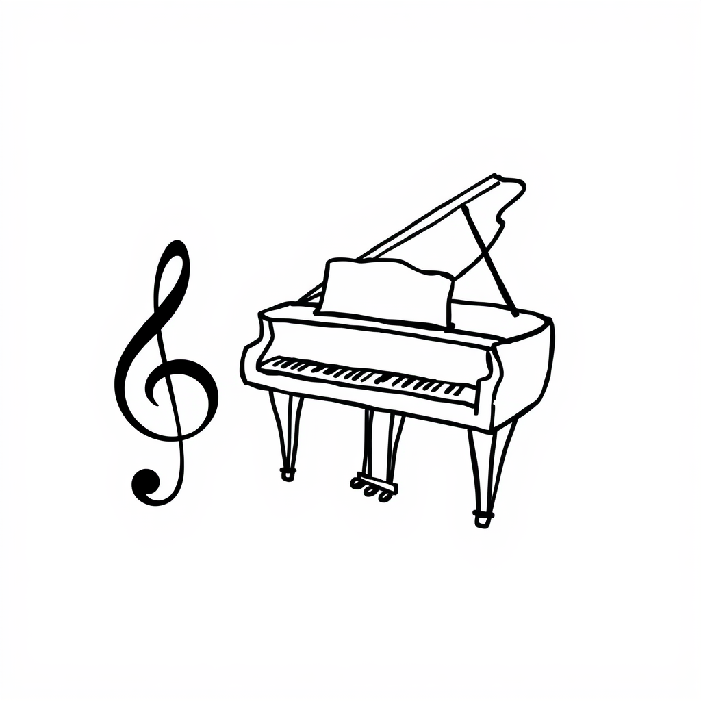 Treble clef beside a grand piano