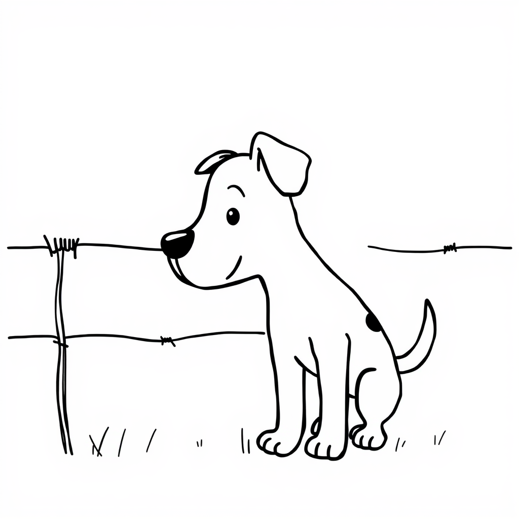 Dog sniffing barbed wire fence