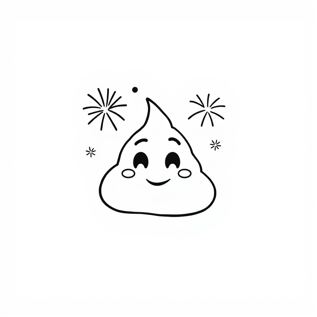 Poop Emoji with New Year's fireworks