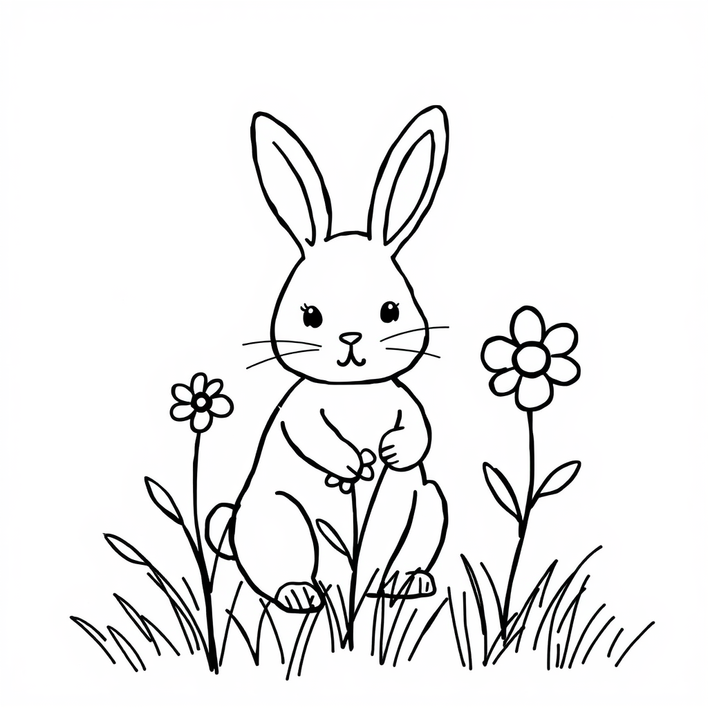 Bunny picking spring flowers