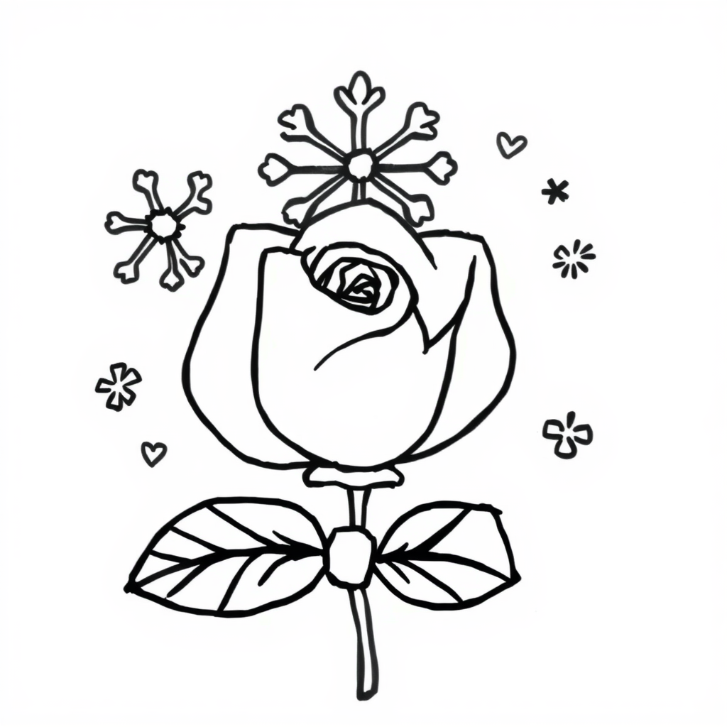 Winter snowflakes and money rose