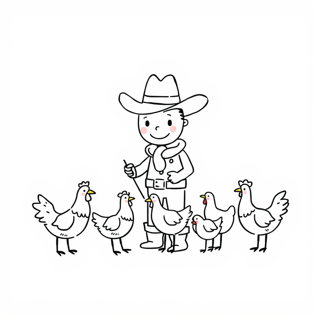 Cowboy feeding chickens