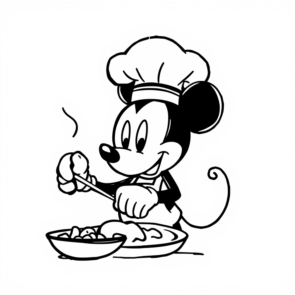 Mickey Mouse cooking a tasty meal