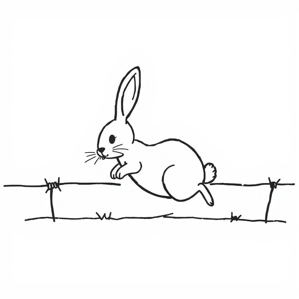 Rabbit hopping near barbed wire