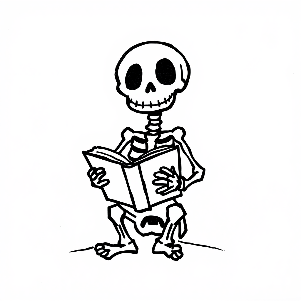 Skeleton reading a book