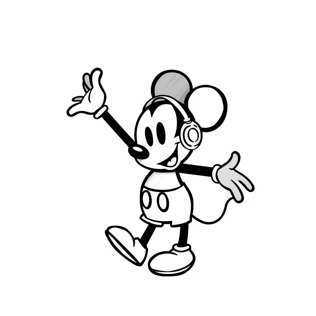 Mickey Mouse dancing with headphones on