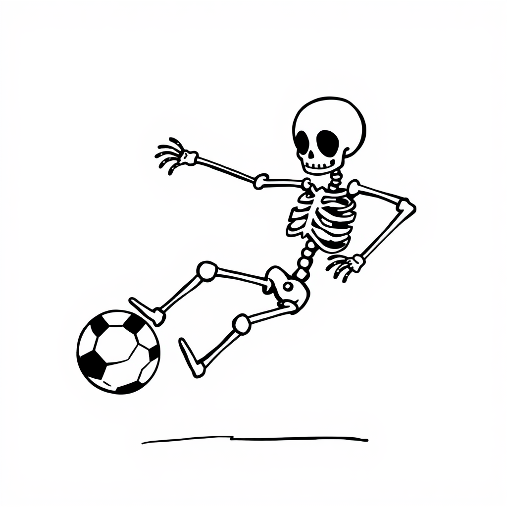 Skeleton playing soccer