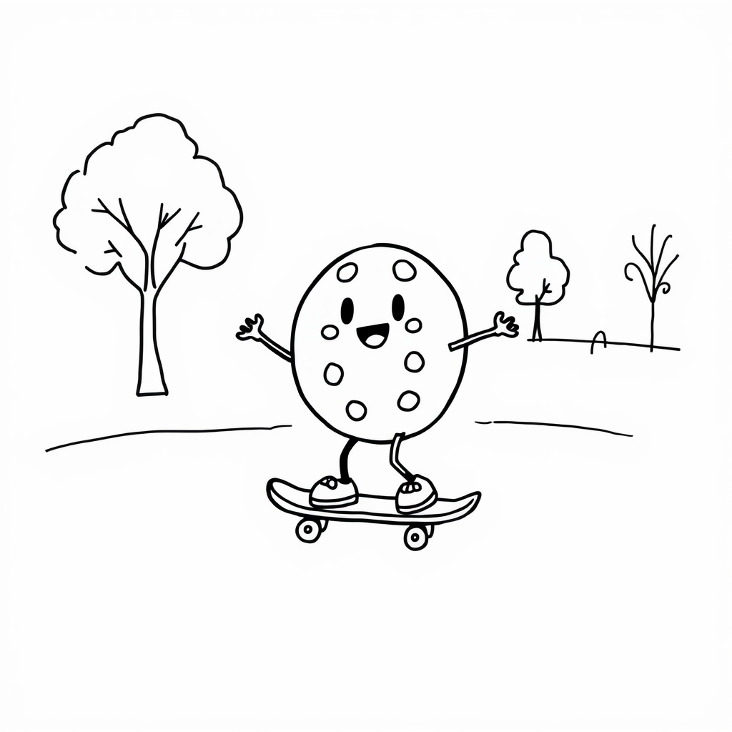 Cartoon Cookie skateboarding in park