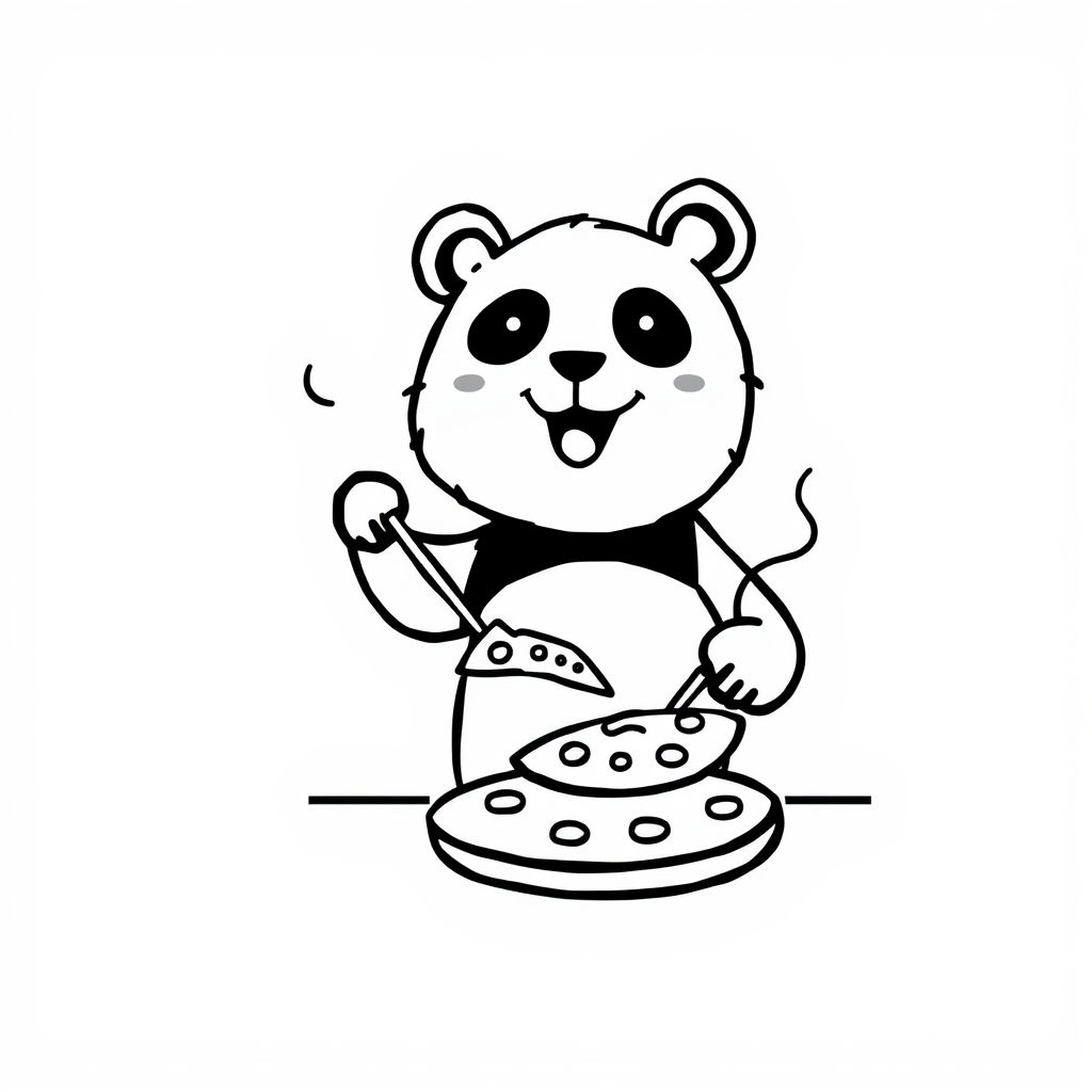 Panda cooking pizza