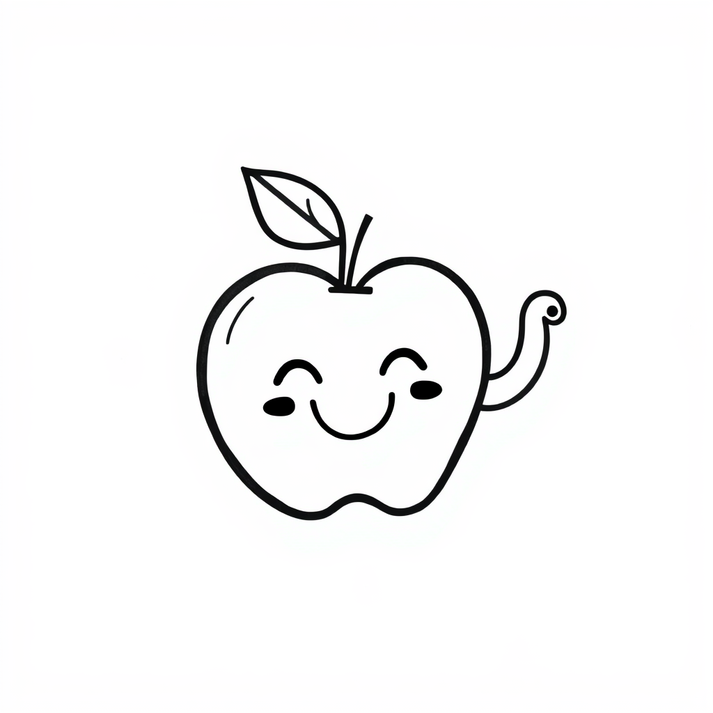 Smiling apple with a worm