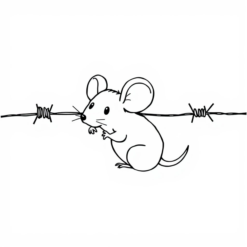 Mouse squeezing through barbed wire