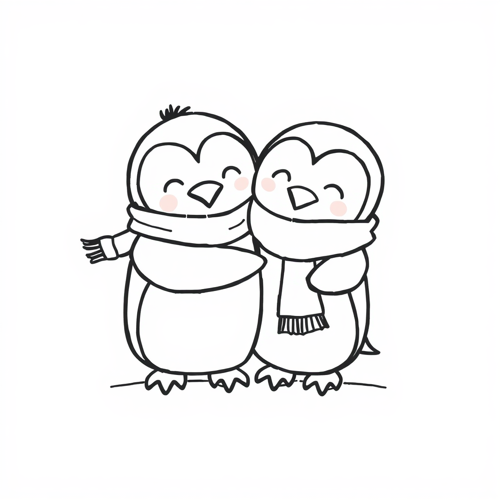 Penguins hugging with scarves