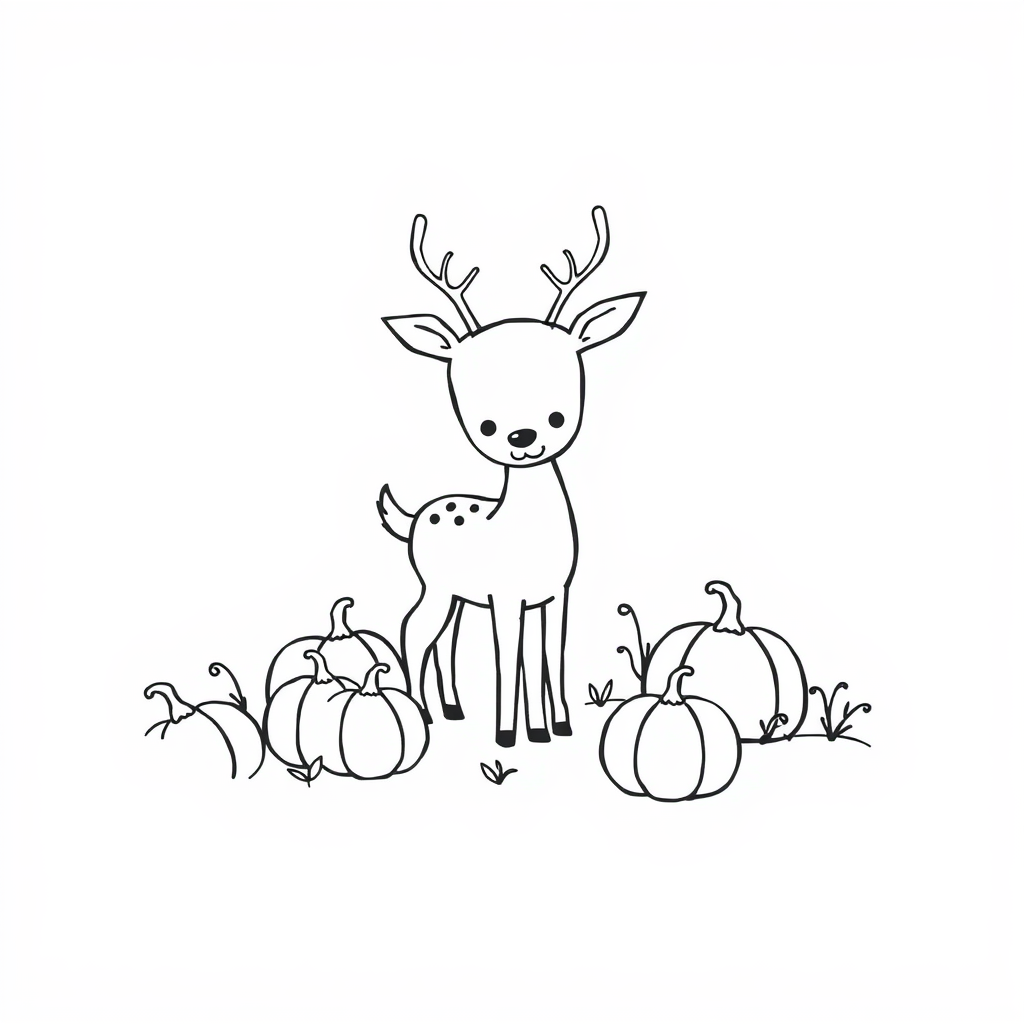 Deer in a pumpkin patch.