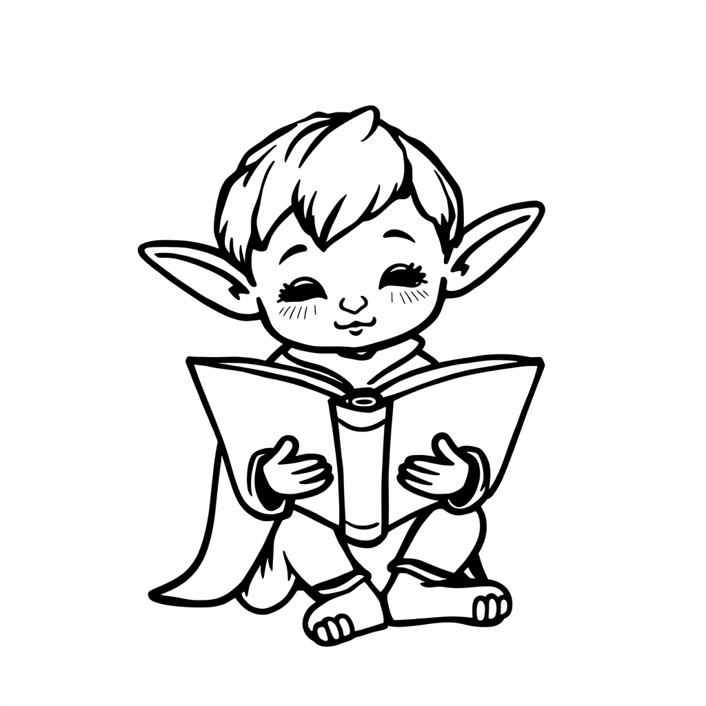 Elf reading spellbook.