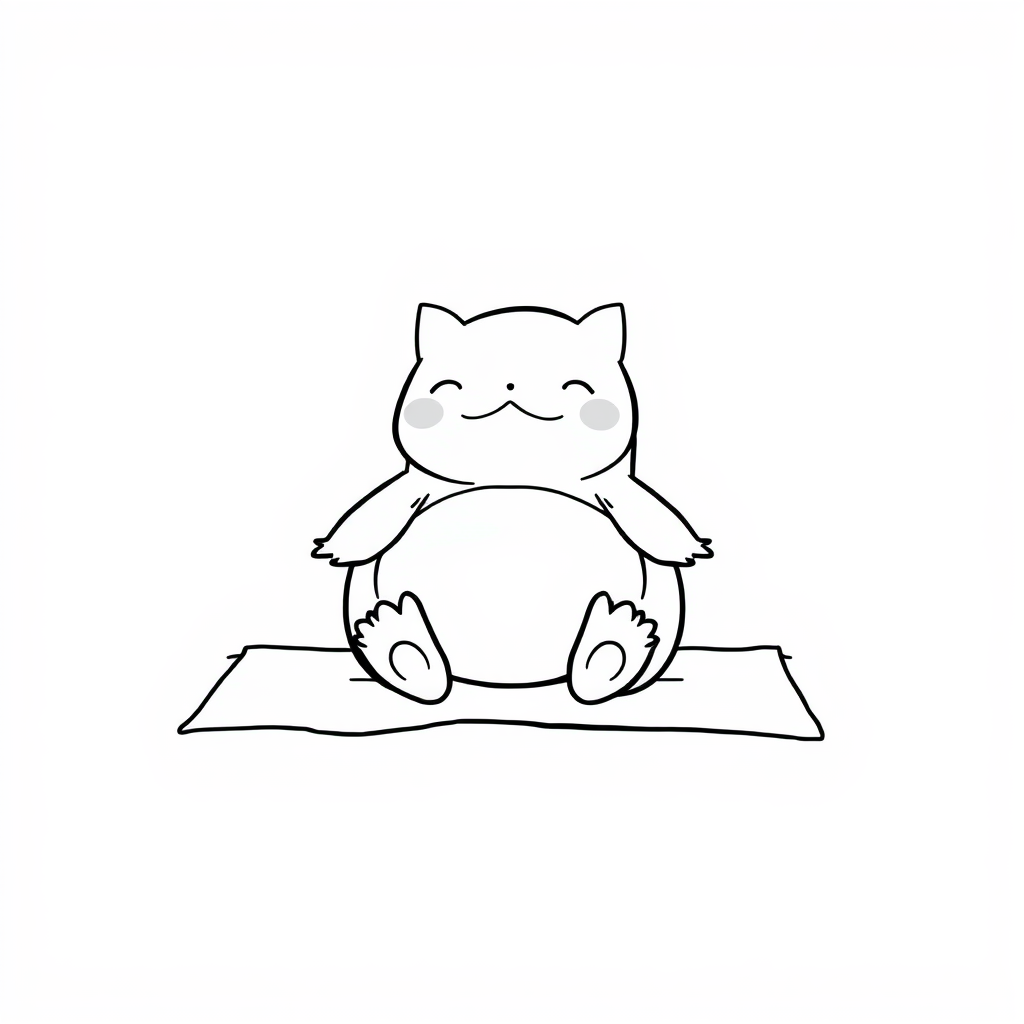 Snorlax meditating on a mat.