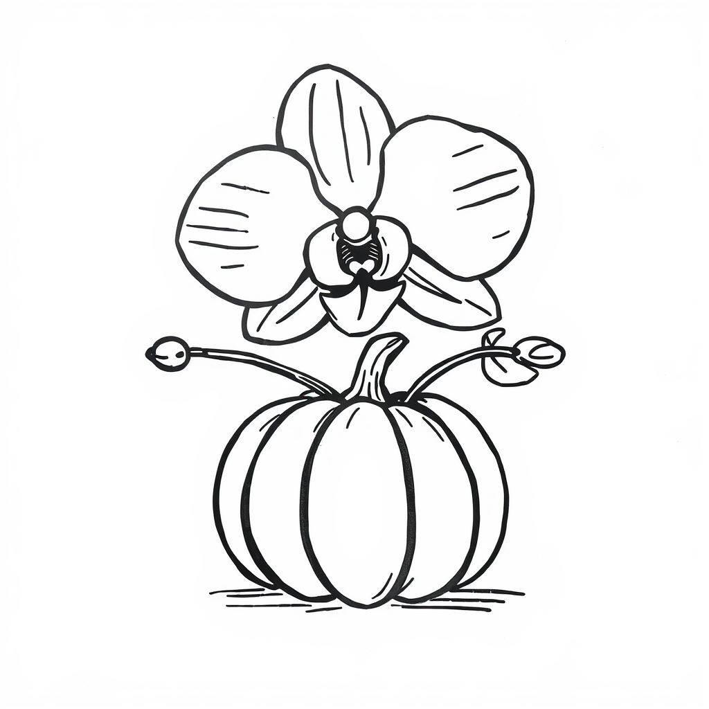 Orchid holding autumn pumpkin.