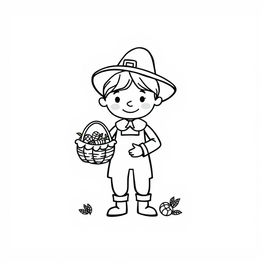 Pilgrim farmer with harvest basket.