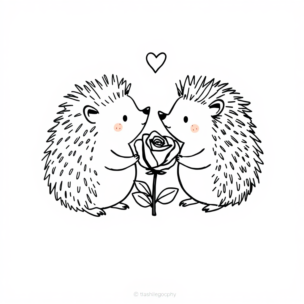 Hedgehogs sharing a single rose.