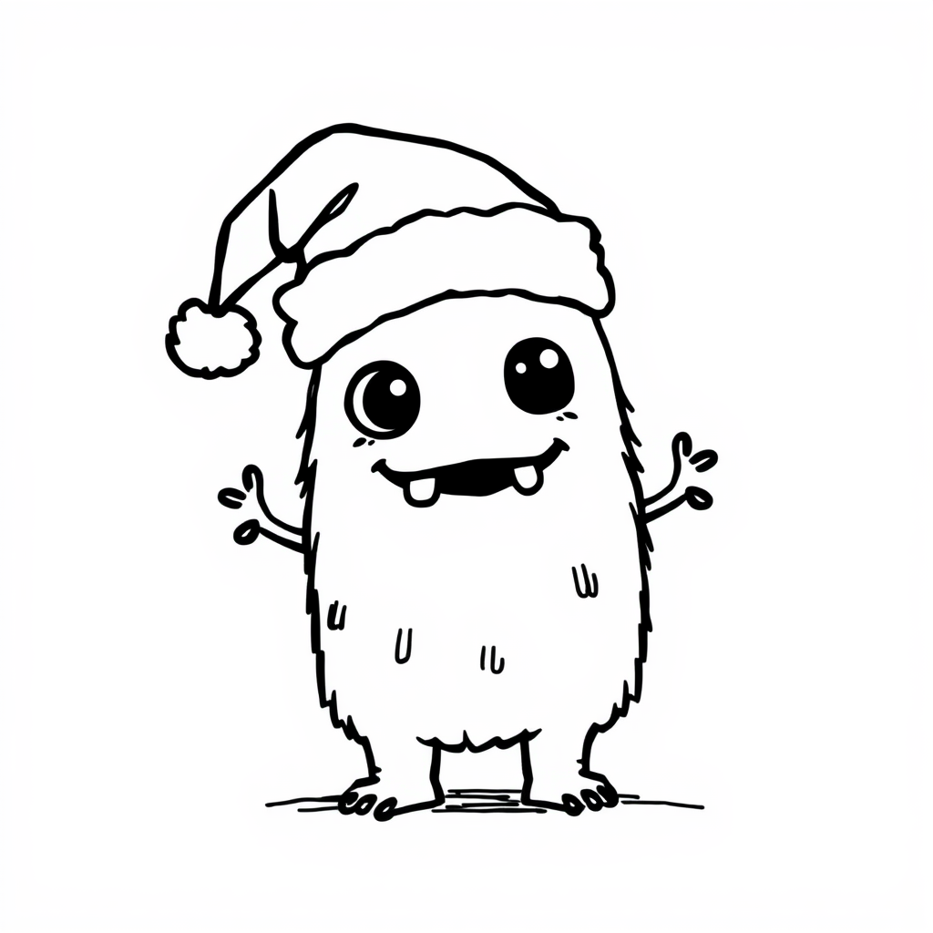 Cute Monster wearing a Santa hat